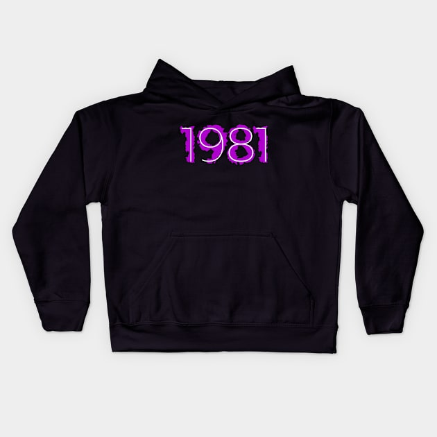 1981 Year Distressed Liquid Purple Kids Hoodie by Liquids